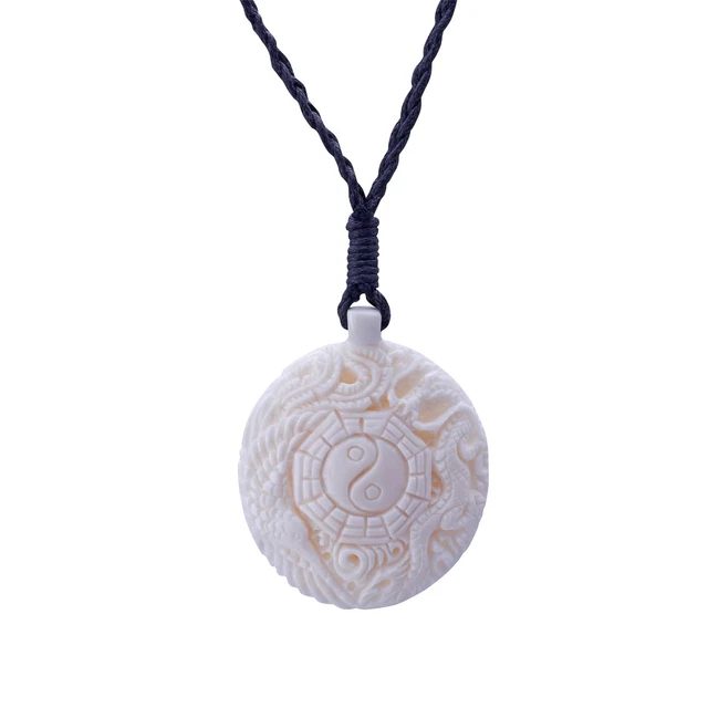 Pendentif Bouddha Tibétain En Os – 3ème œil Méditation – Collier Chaîne Blanc