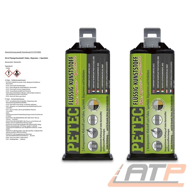 PETEC 2x 50ml PLASTICA LIQUIDA / ADESIVO, RIPARAZIONE + SPATOLA ADESIVO