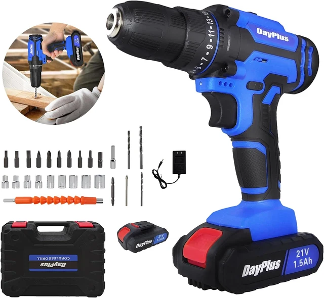 Trapano Avvitatore A Batteria 21V – 45Nm Di Coppia, 2 Batterie 2.0Ah, 25+3 Impostazioni Coppia, 2 Velocità, Luce LED, Con Punte E Accessori Inclusi