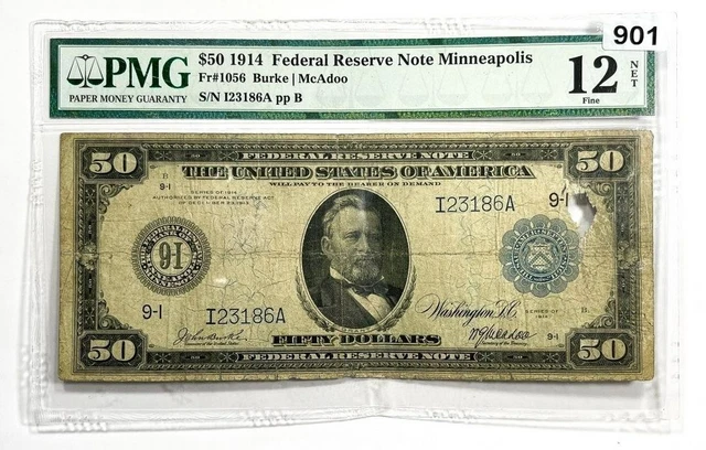 1914 $50 Federal Res Note Minn PMG-12 Plastic Bent