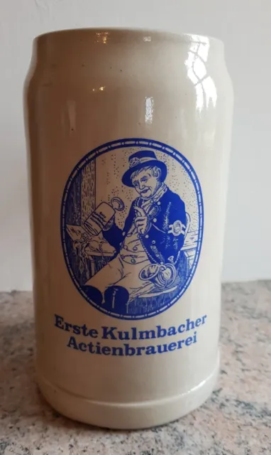 alter 1l Bierkrug Erste Kulmbacher Actienbrauerei Steinzeug Top