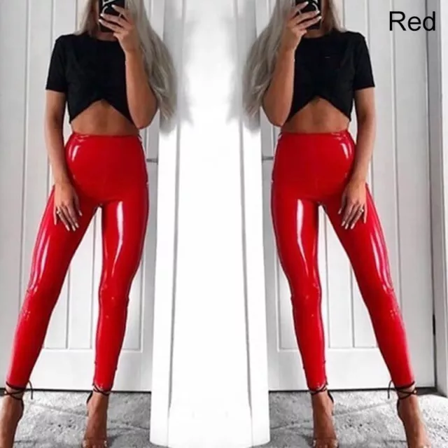 Gizel Red Vinyl Peplum Bodysuit Sexy Latex Red Bodysuit Red V