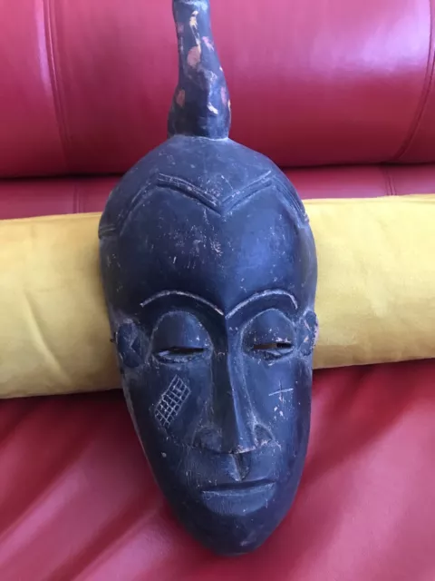 Baule Portrait Mask Authentic Carved African Wood 18" TALL 7" WIDE 4.5" DEPTH