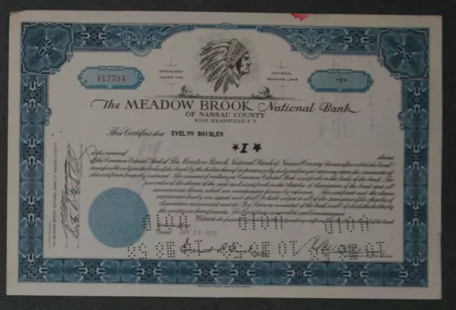 The Meadow Brook National Bank 1958 1 Shares