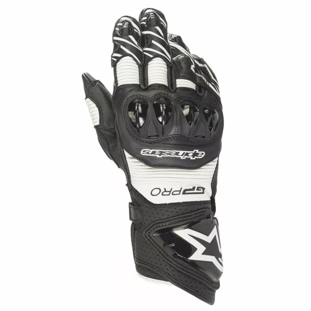 Guantes de carreras Alpinestars GP PRO R3 negro/blanco cuero motocicleta