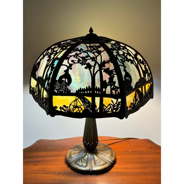 Antique miller art nouveau store slag glass lamp