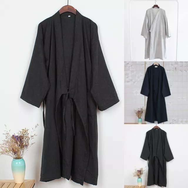 Mens Japanese Kimono Yukata Bathrobe Pajamas Cotton Robe Loose Clothing Casual