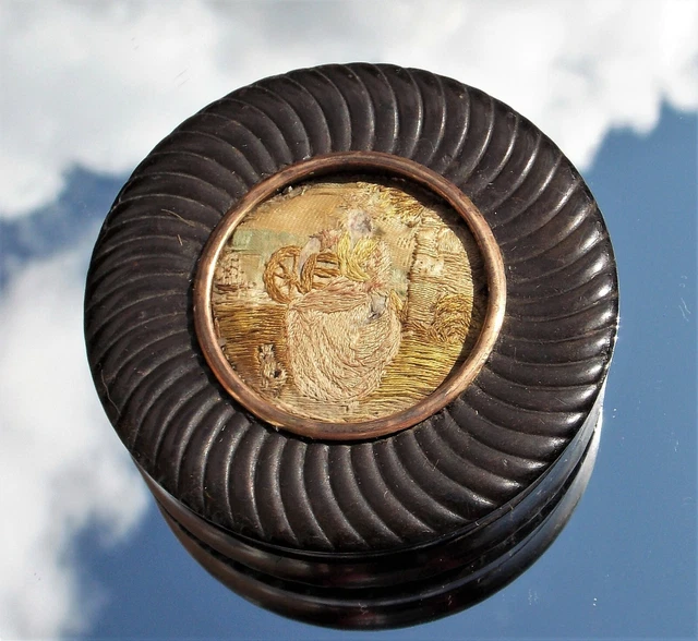 SUPERB EXTREMELY RARE GEORGIAN 18th CENTURY MARITIME SILKWORK MOUNTED SNUFF BOX