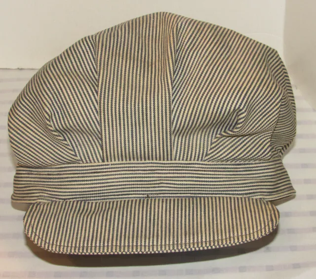 Vintage Hickory Stripe Denim Railroad Hat! Selvedge! Visor! Unusual Style! 2Xl