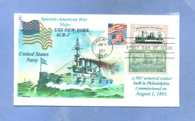 USS NEW YORK ACR-2 Cruiser Spanish-American War Battles Color Flag First Day PM