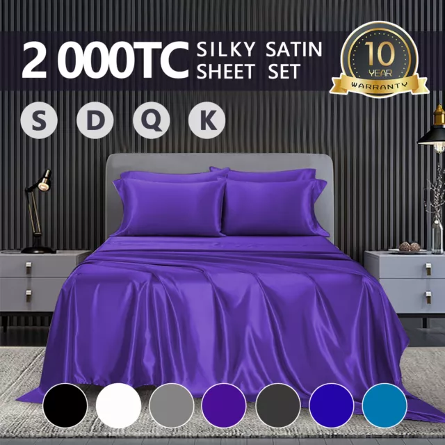 2000TC Silky Satin Sheet Set Flat Fitted Pillowcase set Single/Double/Queen/King