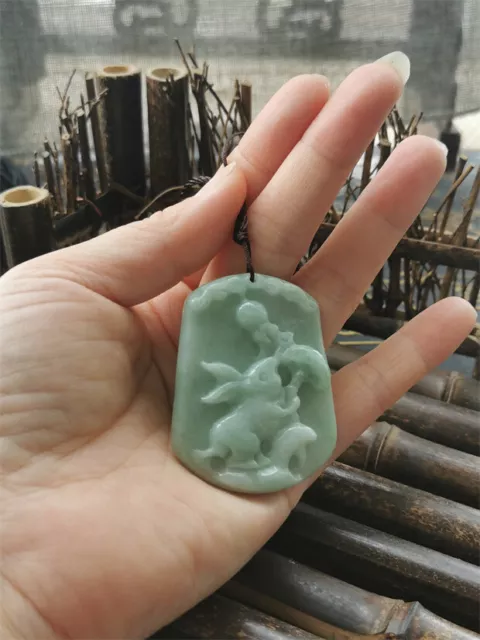 100% Natural Hand-carved Jade Pendant Jadeite Necklace Fortune Rabbit A-05