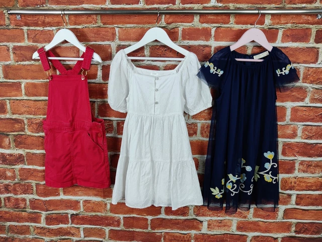 Girls Bundle Age 7-8 Years H&M Zara Next Dungaree Pinafore Dress Red Denim 128Cm