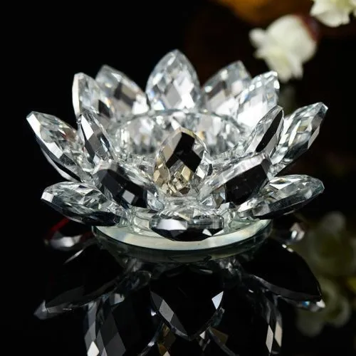 Candle Tea Light Crystal Glass Holder Lotus Flower with Spin system & Gift Box