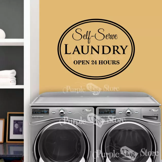 Self Serve Laundry Open 24 hours Oval Vinyl Wall Art Home Quote Decal Sticker