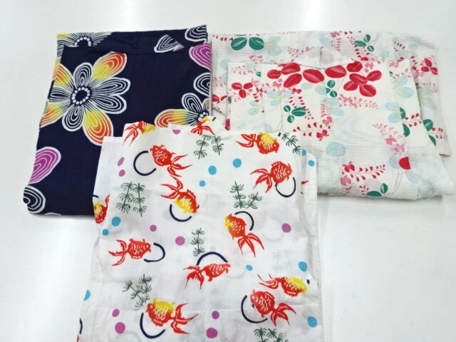 97906# Japanese Kimono / Antique Yukata For Girls / Set Of 3 / Japan Blue