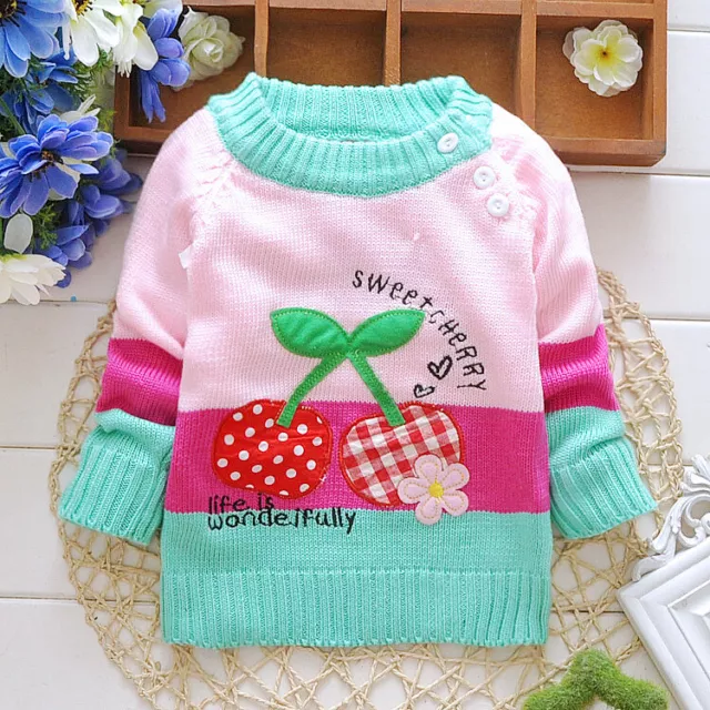 6-9M Baby Infant Girl Long Sleeve O-Neck Pullover Sweater Sweet Cherry Knit Top