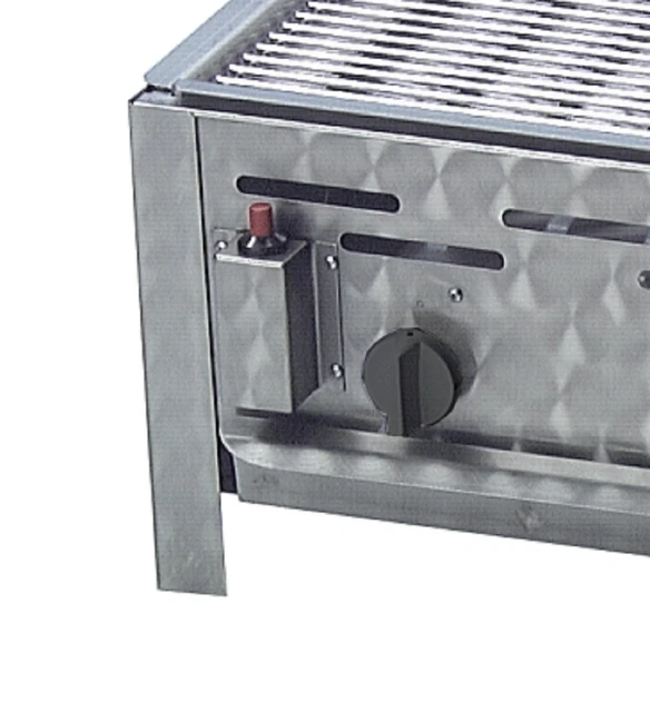 Gastrobräter 65 x 53 x 27 cm, Gasgrill Edelahl 3 flammig mit Rost und Pfanne 6