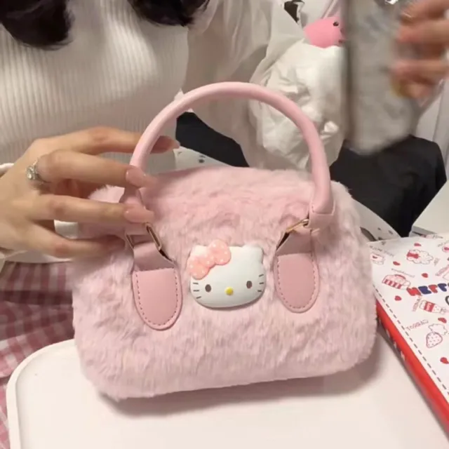Kawaii Furry Hello Kitty Handbag Plush Crossbody Bag for Girls