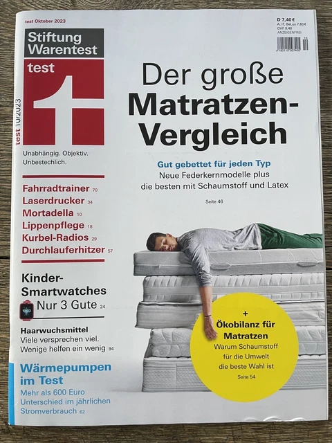 STIFTUNG WARENTEST OKTOBER 2023 Test 10/2023 Matratzen Wärmepumpen im