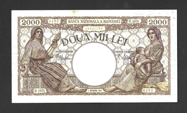 2000 Lei Extra Fine Crisp Banknote From Romania 1943  Pick-54