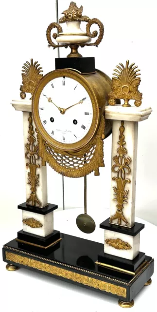 Antique French Empire Marble Portico Pillar Striking 8-Day Mantel Clock 1830 3