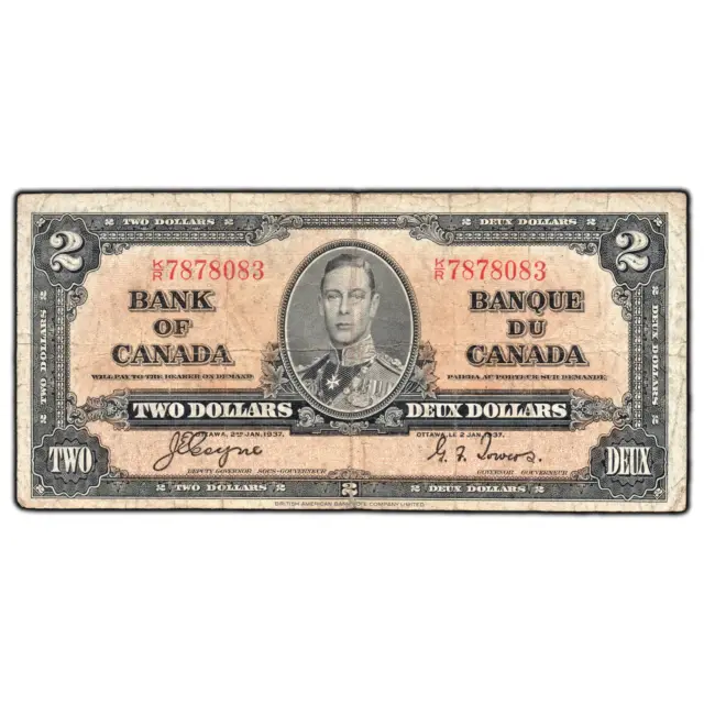 $2 1937 Bank of Canada Note Coyne-Towers K/R Prefix BC-22c