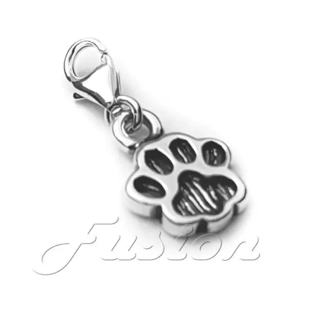 Solid .925 Sterling Silver Paw  Charm Clip-on ADD CHARM TO BRACELET CH12