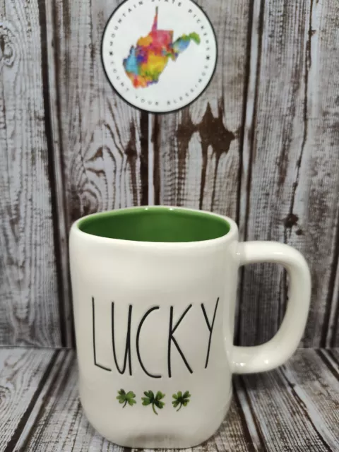 Rae Dunn St Patrick's Day LUCKY Mug With Green Inside By Magenta NEW