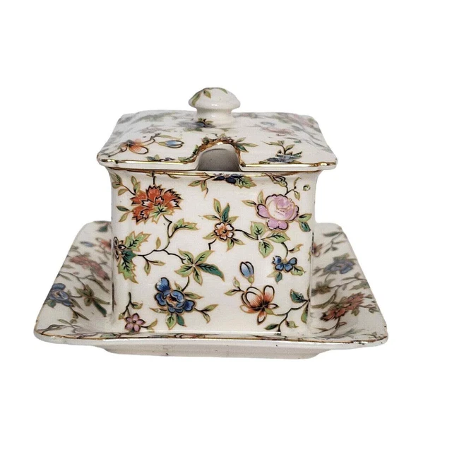 Vintage Chintz Moriyama Mori-Machi Mustard Or Jam Pot Japan 1920s