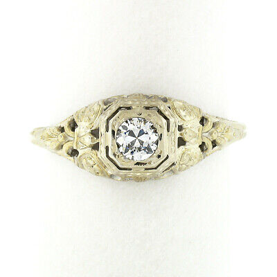 Antique Art Deco 18k Gold 0.26ctw European Diamond Lambert Bros Filigree Ring