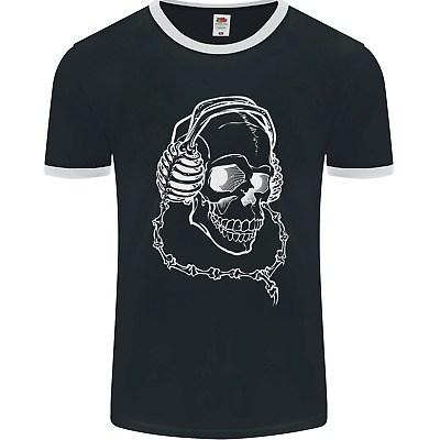 Music A Skull Wearing Headphones Mens Ringer T-Shirt FotL
