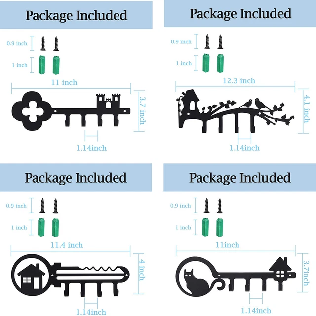 Wall Mounted Iron Key Holder with 4 Key Hooks Organizer for car or house keys 9
