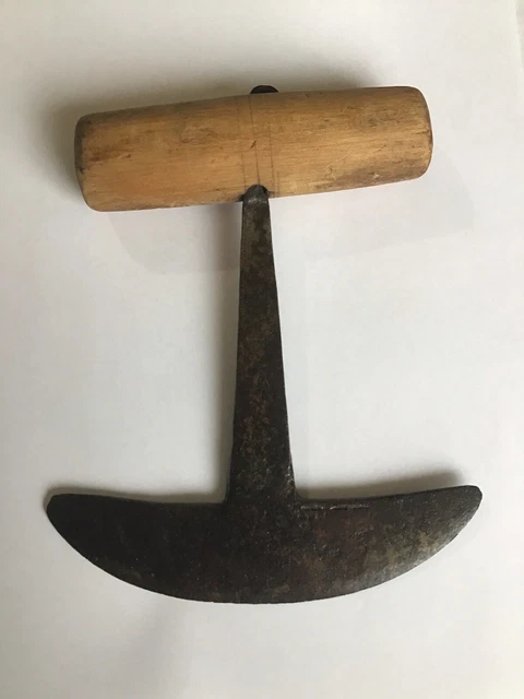 Primitive Antique 19Th Century Hand Forged Food Chopper Wooden Handle