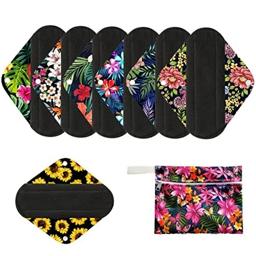 7pcs Sanitary Pads Reusable Washable Charcoal Cloth Menstrual Pads with Wet
