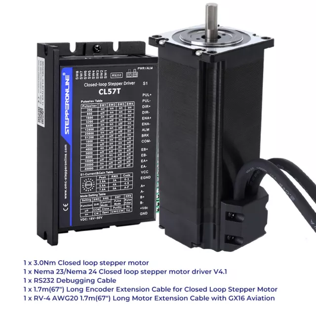 STEPPERONLINE Nema 23 425Oz-in Closed Loop Stepper Motor 3NM  & Servo Driver Kit