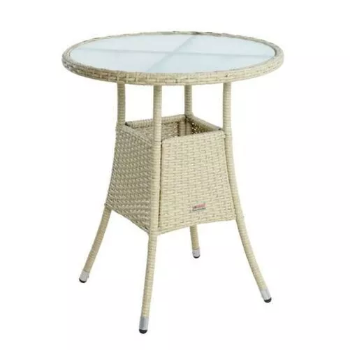 Table D'Appoint Table Rotin Synthétique Table de Jardin Rotin Balcon Rond Beige