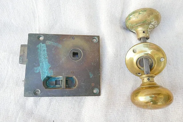 Antique Brass Recessed Door Latch L/H + Handles Bathroom Toilet Edwardian 1900s