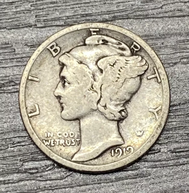 1919 S Mercury Dime, Better Date, 90% Silver, VG