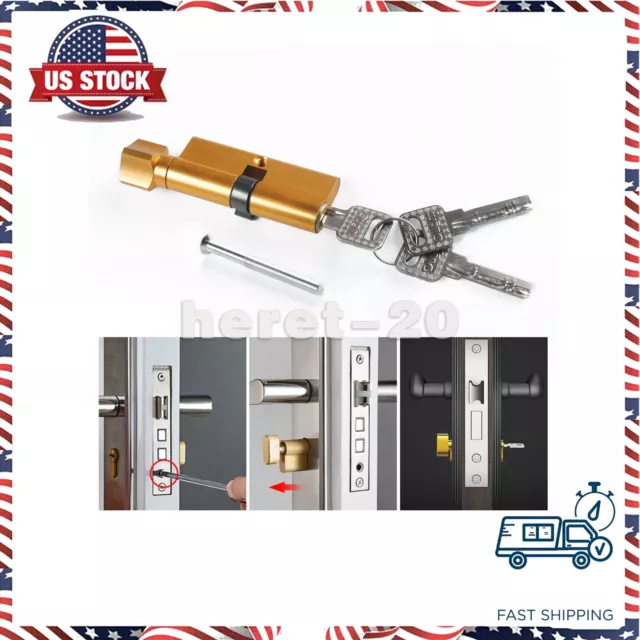 Gold Thumb Turn Euro Cylinder Lock 70mm Euro Door Barrel Lock with 3 Keys