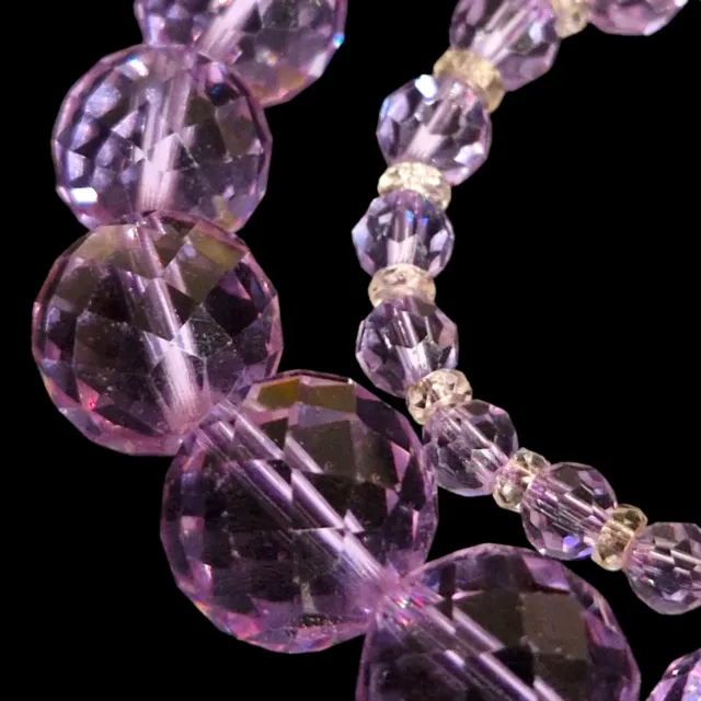 Joli collier ancien en perles de verre, aurore boréale lilas, bijoux vintage