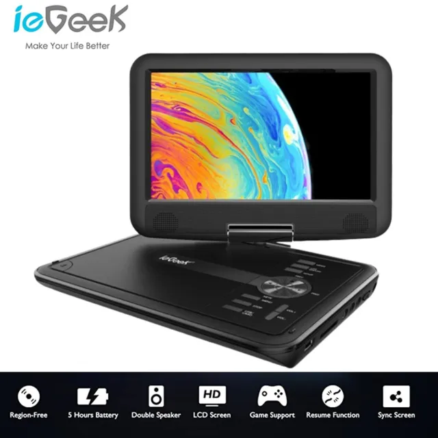 ieGeek 11.5“ Portable DVD Player with Swivel Screen ,Remote Control，Region Free