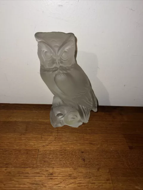 Viking Glass Hand Made Owl Frosted Satin Glass Art Glass Bookend 6 1/2"