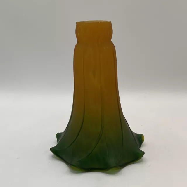 One Single Vintage Trumpet Green Amber Yellow Lily Satin Glass Lamp Shade