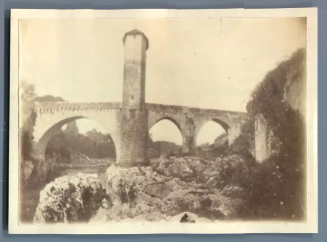 France, Orthez, La Tour  Vintage albumen print. Pyrénées Atlantiques  Tirage a