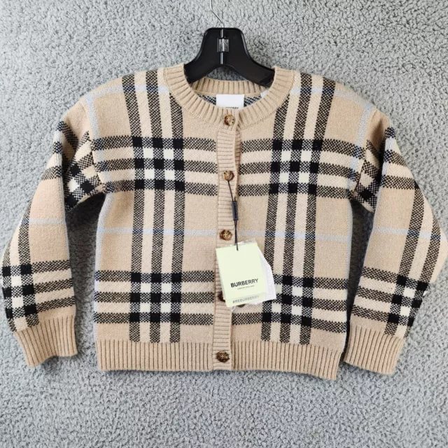 Burberry Cashmere &Wool Gilliane Vintage Check Cardigan Girls' Kids 8Y Pale Sand