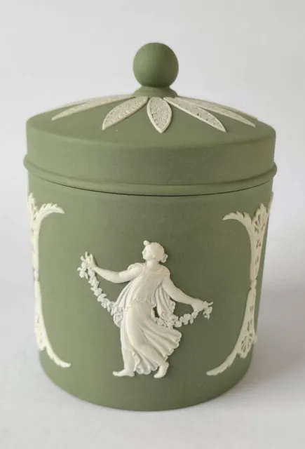 Wedgwood Jasperware Green Pot and Lid Dancing Hours