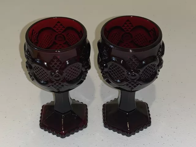 Vintage Avon 1876 Cape Cod WINE GOBLETS Ruby Red Glass 4.5" Set of 2