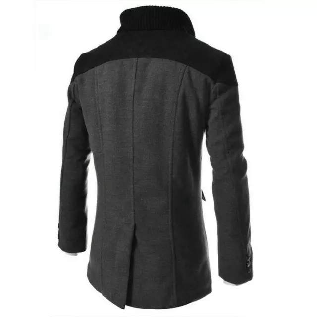 Mens Winter Woolen Long Jacket Trench Coat Double Breasted Warm Overcoat Outwear 9