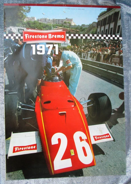 Calendario Vintage 1971 Firestone Pneus Ferrari 312 Porsche 917 Car Race F1